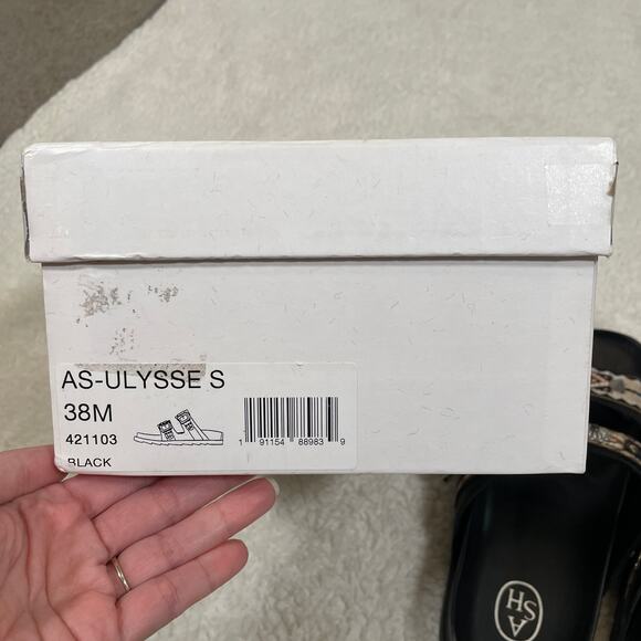 ASH‎ Ulysse Flat Sandals Spiked Studded Embroidered Black Beige Buckles 38 7.5 - Picture 6 of 8